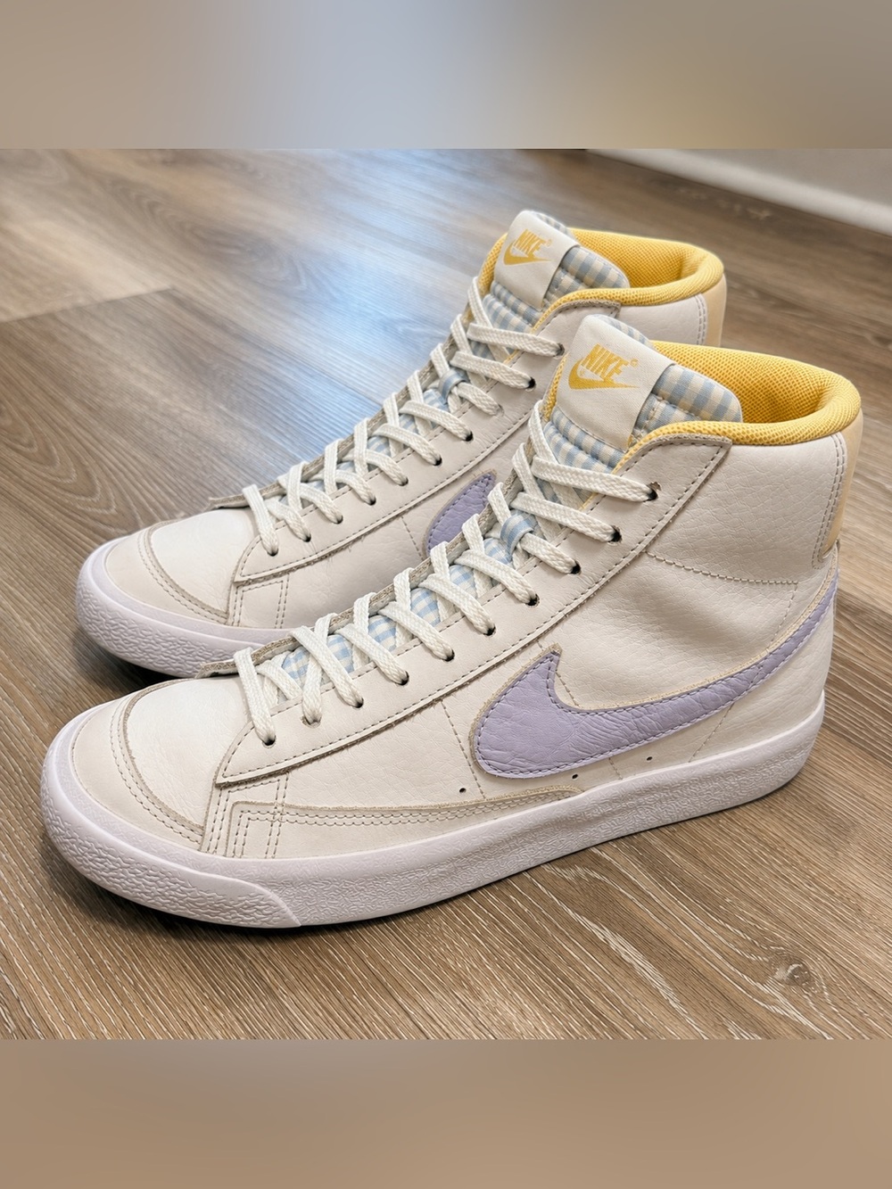 Nike Blazer Mid 77 Easter Gingham Sneakers GS 5Y Womens 6.5 White Purple Bunny